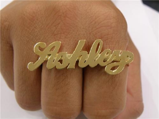 Personalized Any Name 14k Gold Plated 2 Fingers Any Single plate Name Ring/3