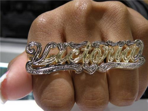 Personalized Any Name 14k Gold Plated Three Fingers Any Double Name Ring/a