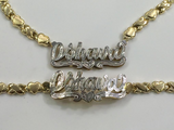Personalized 14k Gold Plate Double plated Any Name 3D Necklace & matching 3D Bracelet + X & Heart chain/gold Plated dipped in white gold/1