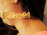 14k Gold Overlay/ Gold Plate Personalized Any Name 4 inch Hoop Earrings