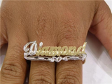 Personalized Any Name 14k Gold Plated 2 Fingers Any Single plate Name Ring/2