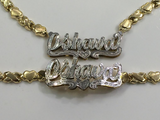 Personalized 14k Gold Plate Double plated Any Name 3D Necklace & matching 3D Bracelet + X & Heart chain/gold Plated dipped in white gold/1