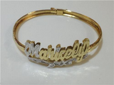 Adult Personalized 14K Gold Plate Any 3D Double Name Bracelet Bangle/Gold Overlay