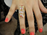 Personalized 14k Gold Plated Vertical One Finger Single Plate ANY NAME + Any Color Onyx Background Ring