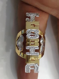 Personalized 14k Gold Plate Flat VERTICAL One Finger Any Name Ring