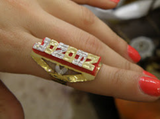 Personalized 14k Gold Plated Vertical One Finger Single Plate ANY NAME + Any Color Onyx Background Ring