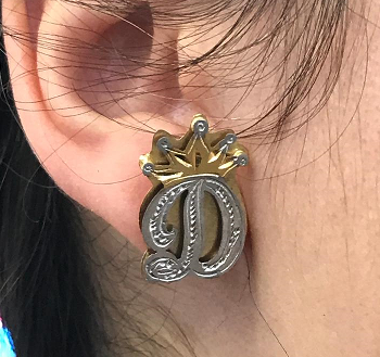 Personalized 14k Gold Plate Any Initial Double Plated STUD Earrings with Crown
