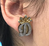Personalized 14k Gold Plate Any Initial Double Plated STUD Earrings with Crown