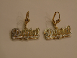 Personalized 14k Gold Overly Any Double Plate Name Dangle Earrings /Gold Plated/a1