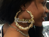 Personalized 14k Gold Overlay GP Any Name Hoop  Bamboo Earrings 4 inch