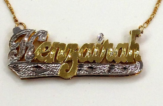 Personalized Gold Overlay Double 3d Any Name Plate Necklace Free Chain /1
