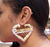 Personalized 14k Gold Overlay/Gold Plate Any Name Heart Bamboo Earrings 3 inch