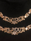 14k Gold Plate Steel ILoveYou X and Teddy Bear Bracelet & matching Necklace + FREE Heart Stud Earrings