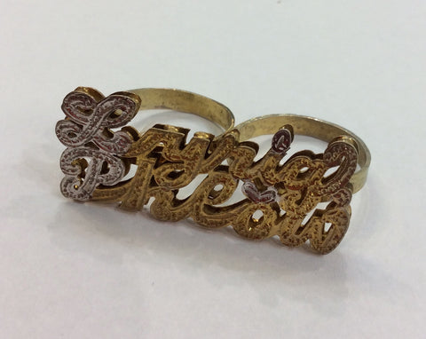 Personalized 14k Gold Plated Two Finger Any 2 Double Plated Name Ring