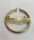 Personalized 14k Gold Overlay Any Name hoop Earrings Round Jumbo Bamboo Earrings 3 inch/