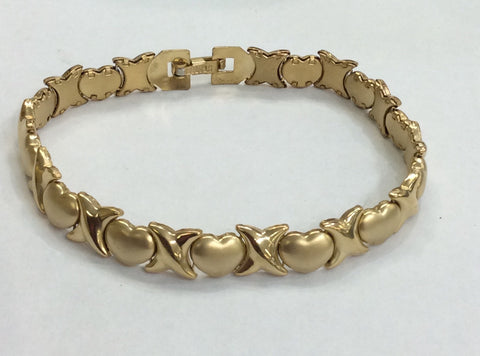 14k Gold Plate Steel  X and Heart Bracelet 8" /Gift/ Hugg and Kisses