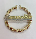 Personalized 14k Gold Overlay Any Name hoop Earrings Twisty Jumbo Bamboo Earrings 2 3/4 inch