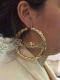 Personalized 14k Gold Overlay Any Name hoop Earrings Jumbo Bamboo Earrings 3 inch/1