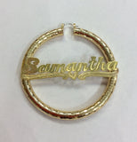 Personalized 14k Gold Overlay Any Name hoop Earrings Round Jumbo Bamboo Earrings 3 inch/
