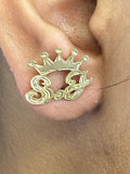 Personalized 14k Gold Plate Any Name or Any Initial Single Plated STUD Earrings + Crown