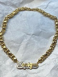 14k Gold Plate Personalized Any Name Double Plate Nameplate Necklace with X & Teddy Bear chain