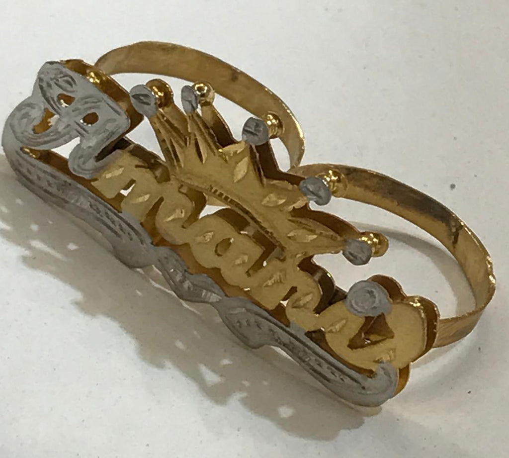 Personalized 14k Gold Plated Two Finger Double Plated Any Name Ring + Crown