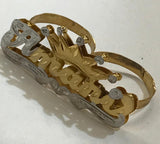 Personalized 14k Gold Plated Two Finger Double Plated Any Name Ring + Crown