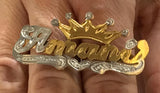 Personalized 14k Gold Plated Two Finger Double Plated Any Name Ring + Crown