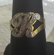 Personalized 14k Gold Plated One Finger Any Initial Double Plate Name Ring.