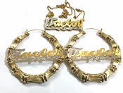 Personalized 14k Gold Plate double plate Any Name Necklace & matching 2" Bamboo Hoop Earrings