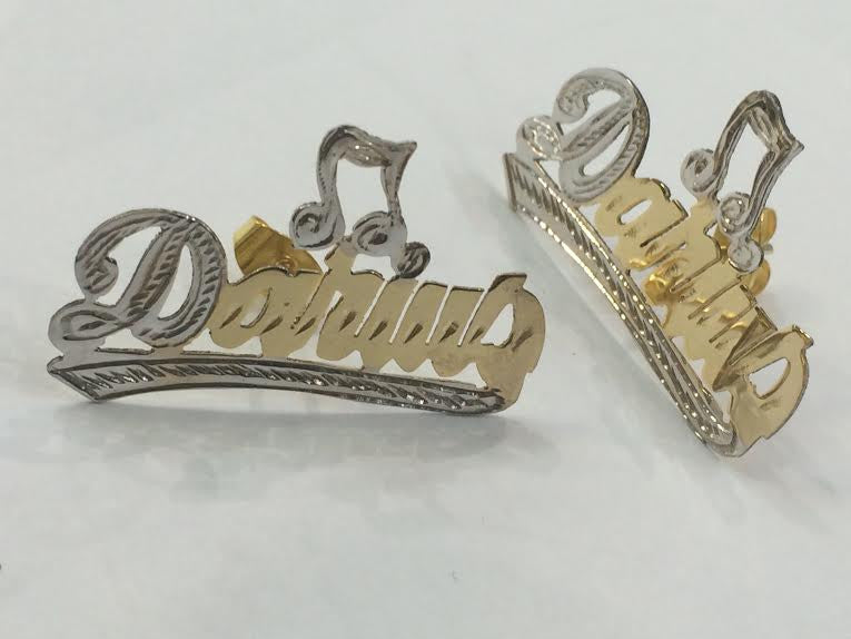 Personalized 14k Gold Plate Any Name Single Plated STUD Earrings with Music Note