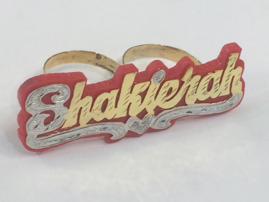 Personalized 14k Gold Plated 2 Finger Ring Single Plate ANY NAME + Any Color Onyx background