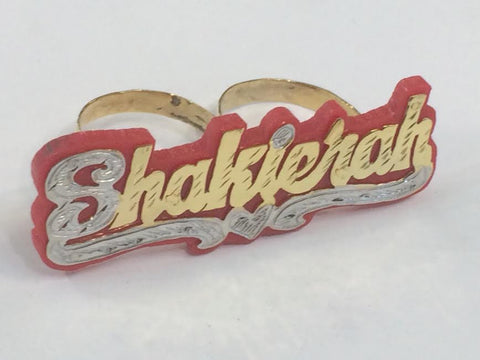 Personalized 14k Gold Plated 2 Finger Ring Single Plate ANY NAME + Any Color Onyx background