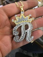 Personalized Oversize 14k Gold Overlay Any Initial Double Plate Nameplate Necklace with crown