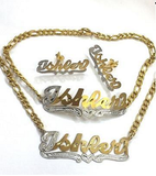 Personalized 14k Gold Plate Single plated Any Name Set Necklace Bracelet & Earrings (Thick chain)