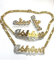 Personalized 14k Gold Plate Single plated Any Name Set Necklace Bracelet & Earrings (Thick chain)