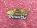 Personalized 14k Gold Plate Any Name 3D Necklace "Car"