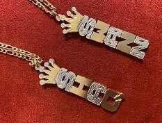 Personalized 14k Gold Overlay Single Plate Any Name Plate Vertical Necklace With Crawn (Free Chain)