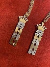 Personalized 14k Gold Overlay Double 3d Any Name Plate Vertical Necklace With Crawn (Free Chain)