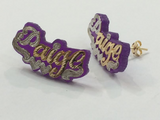 Personalized 14K Gold Overlay Any Name Earrings/any color onyx background/ Gold Plated/single plated/b