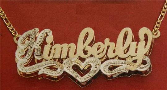 Personalized 14k Gold Overlay Double 3d  Any Name Plate Necklace Free Chain /f2