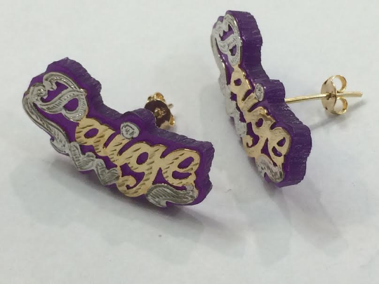 thumbnail image 2 of Personalized 14K Gold Plated Name Earrings – Any Name, Any Color, Heart Shape 2 of 4