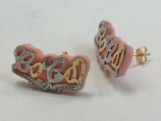 Personalized .925 Sterling Silver/14k Gold Plate Any Name Earrings/Any Color Onyx Background/Single Plated