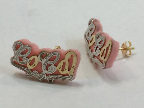 Personalized .925 Sterling Silver/14k Gold Plate Any Name Earrings/Any Color Onyx Background/Single Plated