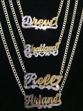 Personalized 14k Gold Overlay Double Plate 3d Any Name Plate Necklace /Free Thick Chain