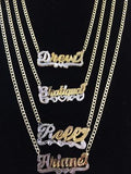 Personalized 14k Gold Overlay Double Plate 3d Any Name Plate Necklace /Free Thick Chain