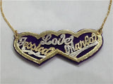 Personalized 14k Gold Plate Any 2 Names Heart Love Necklace Any Color Onyx Nameplate Necklace (comes with the Chain )