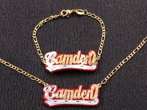 Baby Personalized 14k Gold Plate Any 3D Name Any Color Onyx Necklace & matching 3D Onyx Bracelet/gold Plated