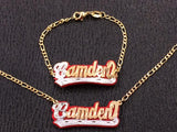 Personalized 14k Gold Plate Any 3D Name Any Color Onyx Necklace & matching 3D Onyx Bracelet/gold Plated