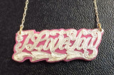 Personalized 14k Gold Plate "ILoveYou" or Any Name Any Color Onyx Nameplate Necklace (comes with the Chain )